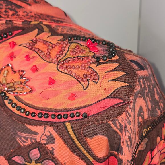 Chico's full zip Cotton sweatshirt beaded floral stretchy jacket XL 16 red brown - Picture 5 of 17